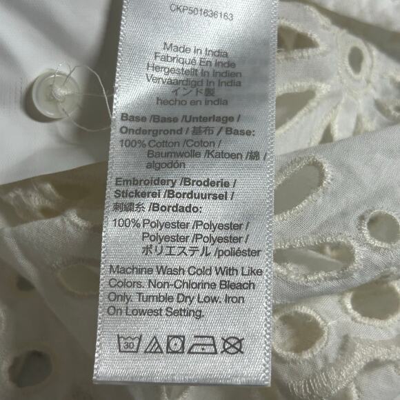 Madewell Embroidered Shirred Puff-Sleeve Eyelet Off White Top M Medium New - Picture 9 of 9